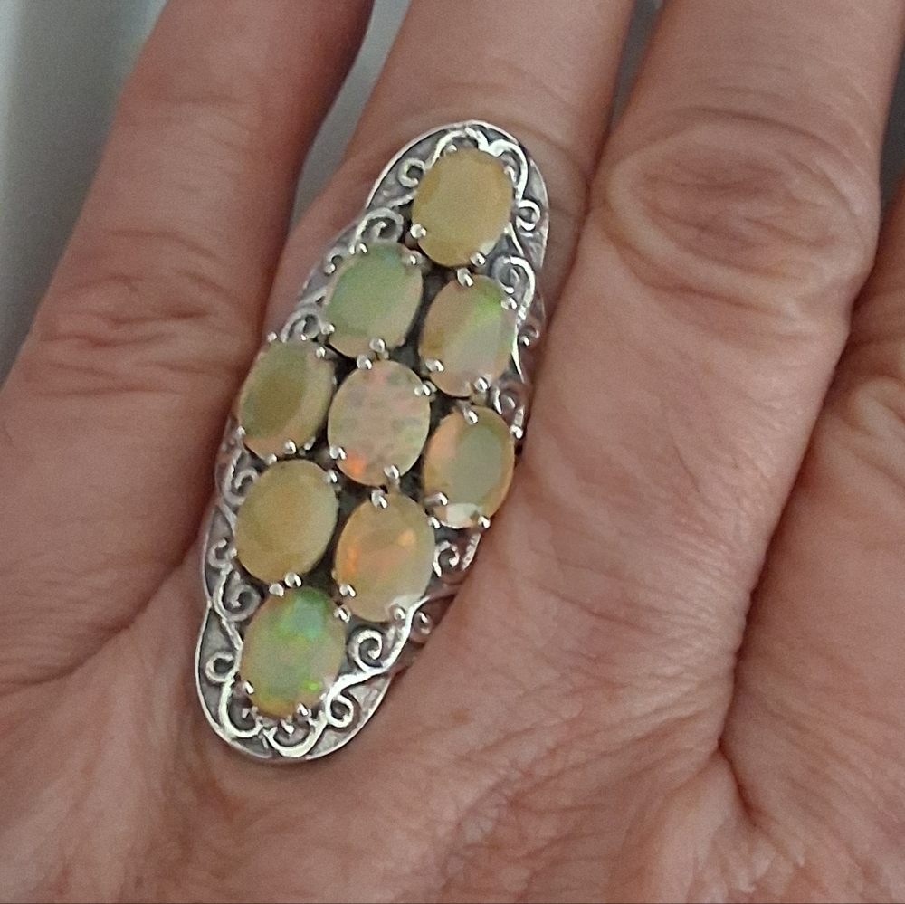 Opal Statement Ring 925 Sterling Silver Size 7.5 - image 1